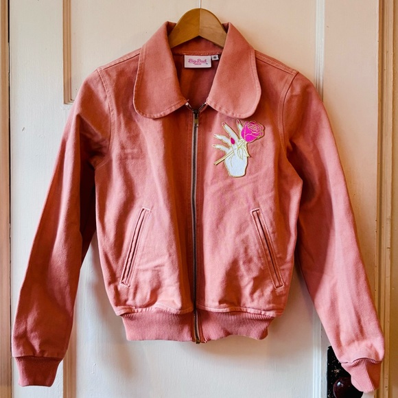 Big Bud Press Jackets & Blazers - Big Bud Press | Peachy- Pink Bomber Jacket with Embroidered Rose sz SM